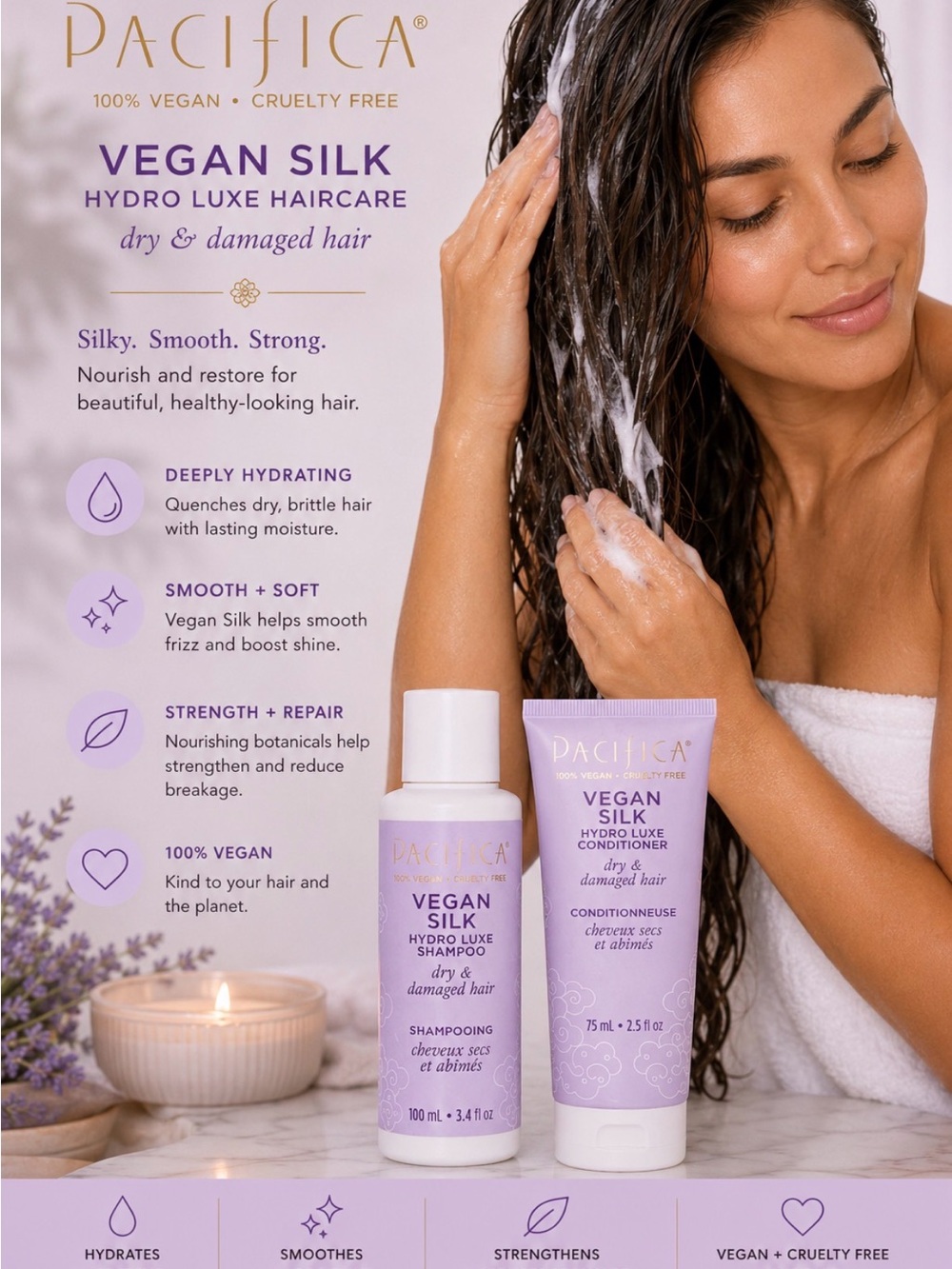 Pacifica Vegan Silk Hydro Luxe Shampoo & Conditioner Duo - Light Purple